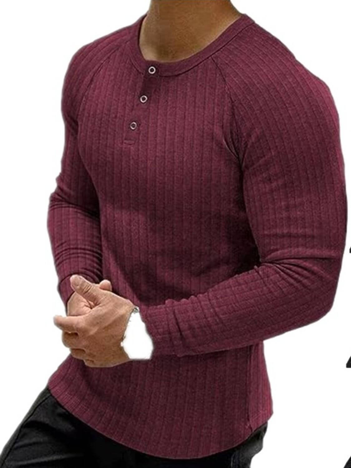 Men's Full Size Ribbed Round Neck Long Sleeve T-Shirt Plus Size Tshirts Luxurious Weddings