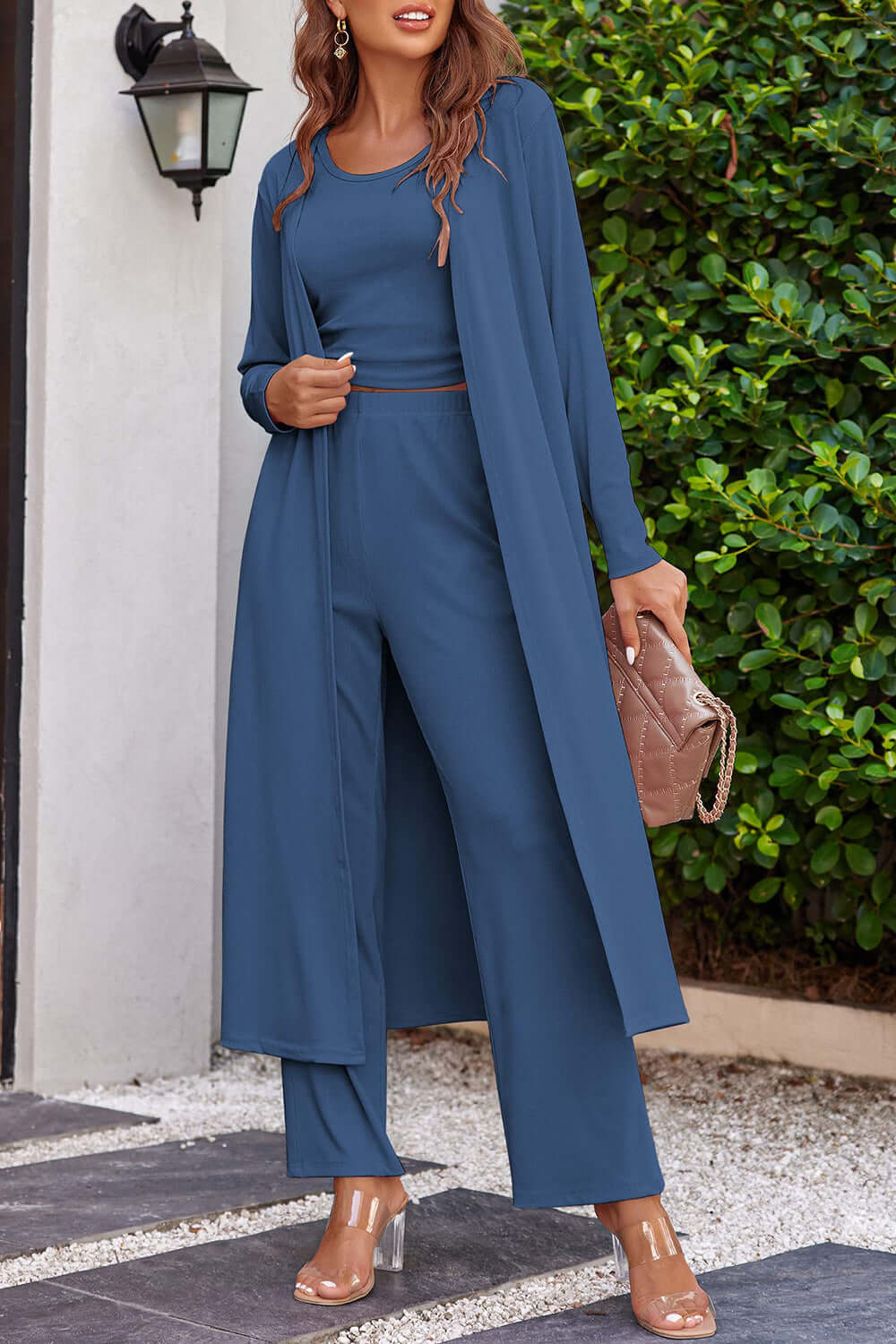 Drawstring Tank, Long Sleeve Cover Up and Pants Set Matching Sets Luxurious Weddings