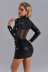 Black Long Sleeve Bandage Dress Sequin Mesh Beaded Banquet Annual Party Dress bandage dress Luxurious Weddings