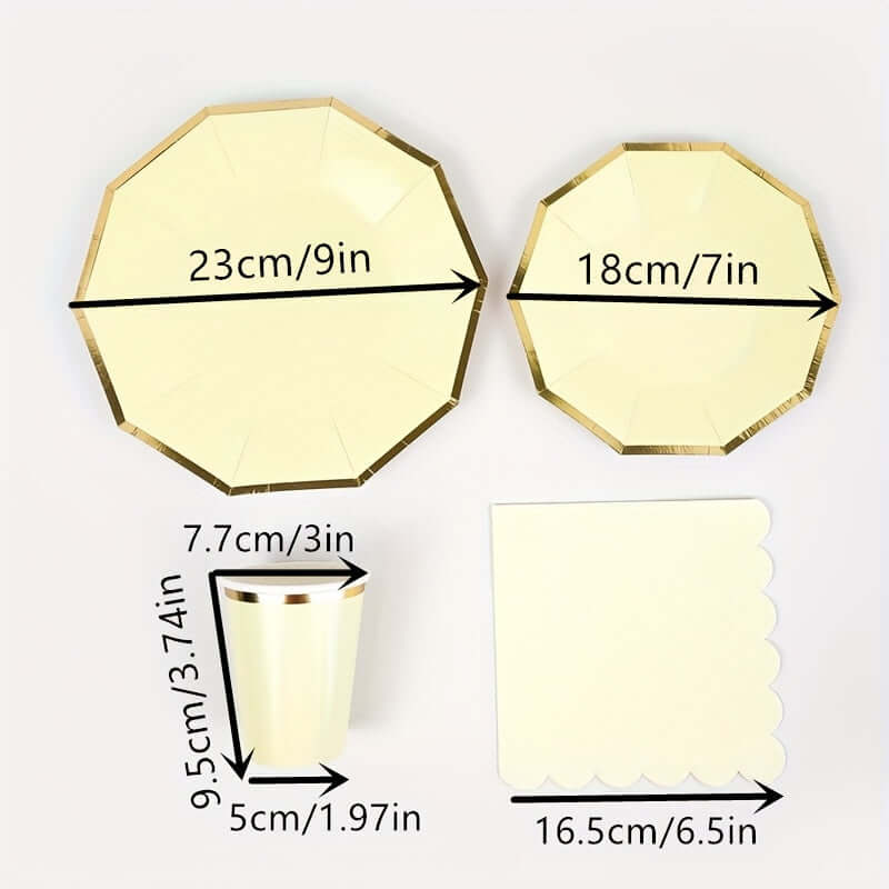 Golden Foil Yellow Party Set for 24 Guests Partyware Luxurious Weddings