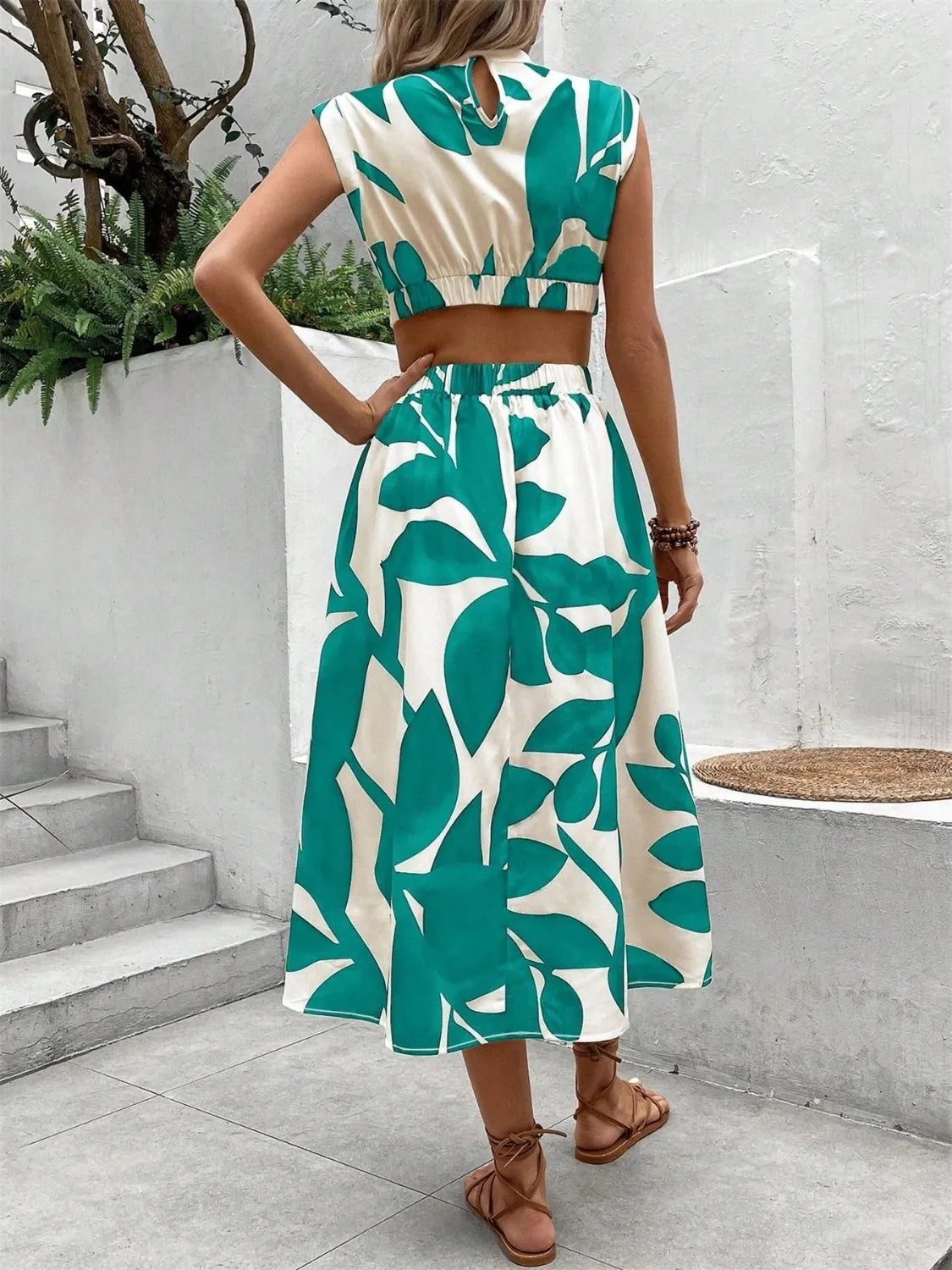 Cutout Printed Cap Sleeve Midi Dress Summer Dress Luxurious Weddings