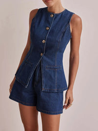 Button Down Vest and Shorts Denim Set Jeans Set Luxurious Weddings