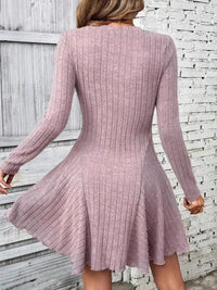 Ribbed Round Neck Long Sleeve Mini Dress Mini Dress Luxurious Weddings