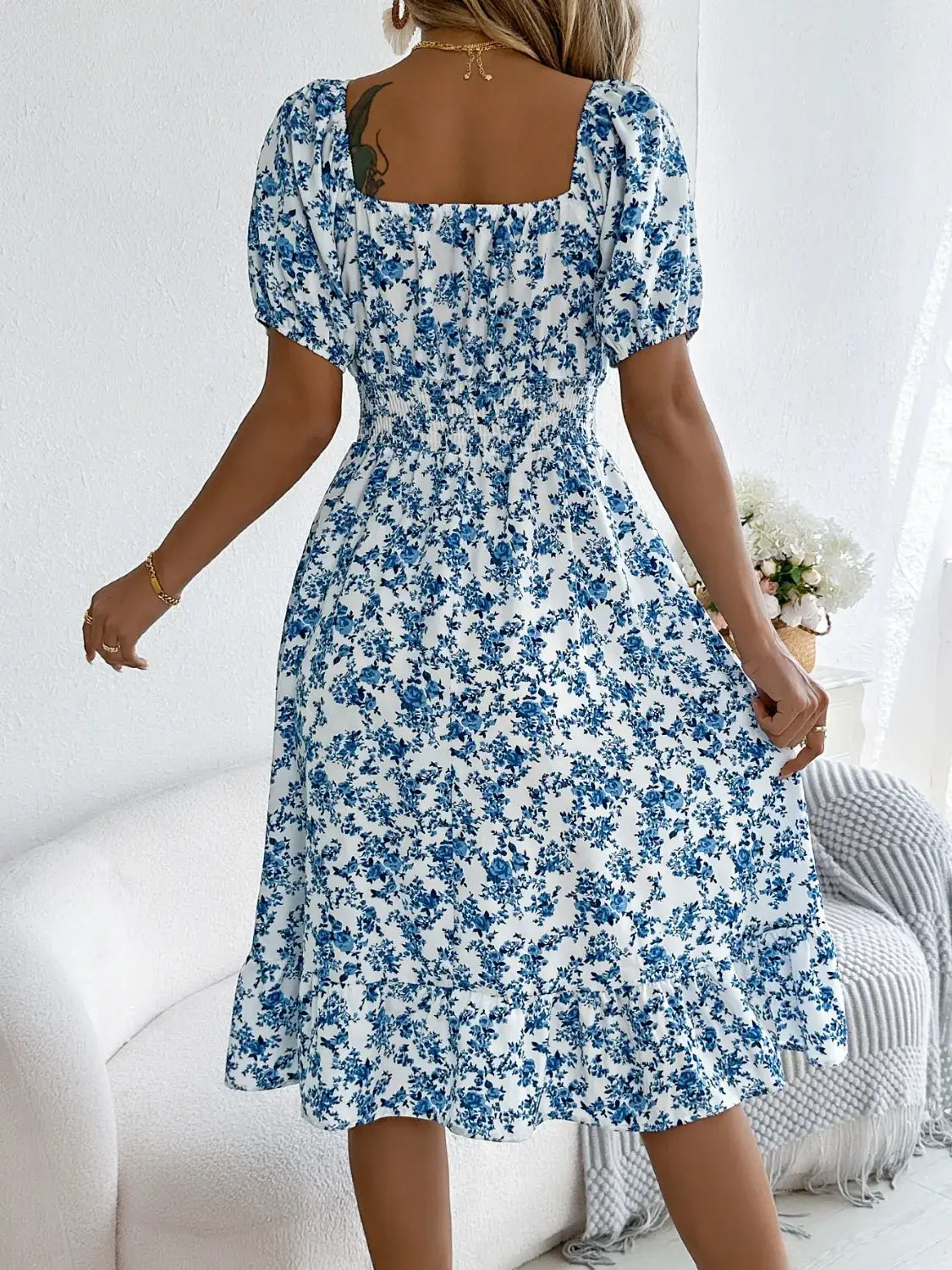 Ruffled Hem Floral Puff Sleeve Dress Dress Luxurious Weddings