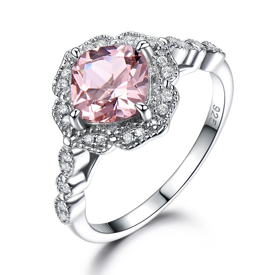 Valentine's Day Luxury Morganite Sterling Silver Ring Ring Luxurious Weddings