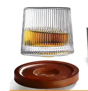 Rotating Whiskey Glass with Wooden Base whiskey glasses Luxurious Weddings