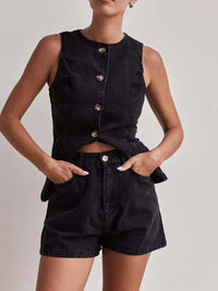 Button Down Vest and Shorts Denim Set Jeans Set Luxurious Weddings