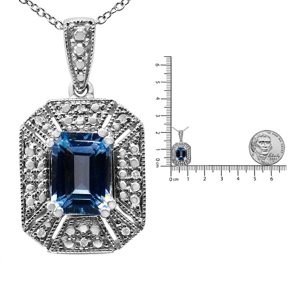 .925 Sterling Silver Topaz & Diamond Accent Pendant Necklace Jewellery Luxurious Weddings