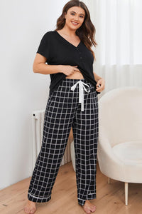 Plus Size V-Neck Top and Plaid Pants Lounge Set Plus size sleepwear Luxurious Weddings