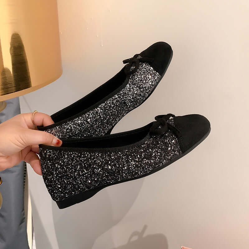 Bow Contrast Sequin Round Toe Slip-Ons flat shoes Luxurious Weddings
