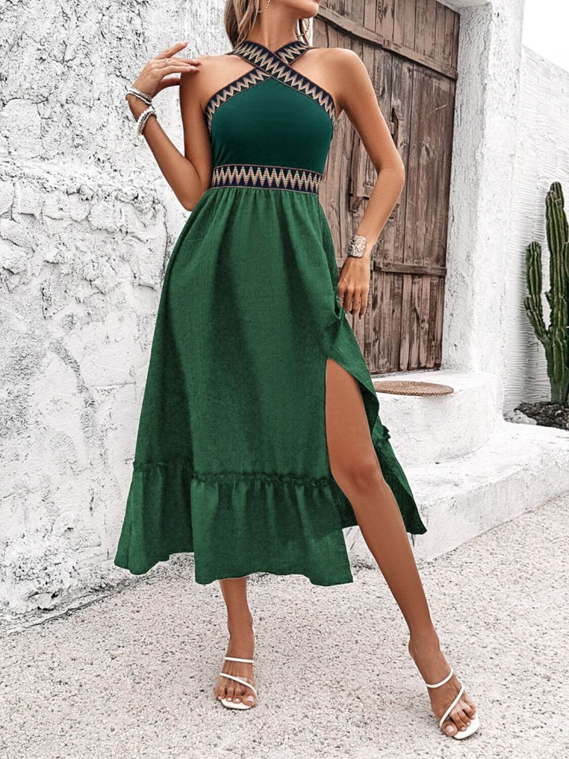 Devine Ruffled Slit Sleeveless Midi Dress Midi dresses Luxurious Weddings