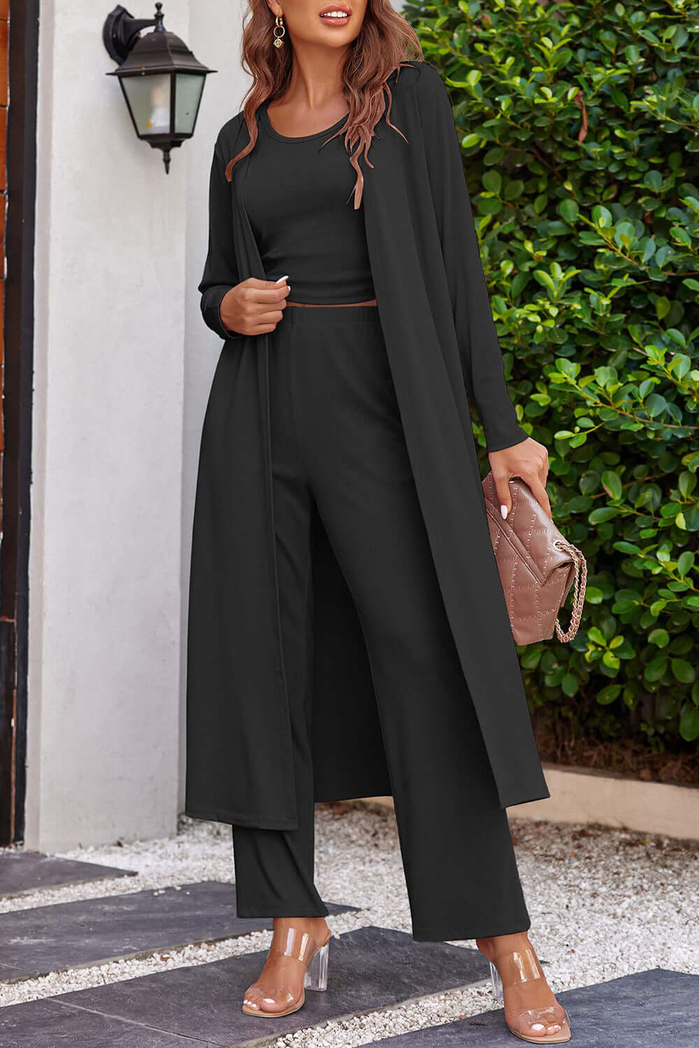 Drawstring Tank, Long Sleeve Cover Up and Pants Set Matching Sets Luxurious Weddings
