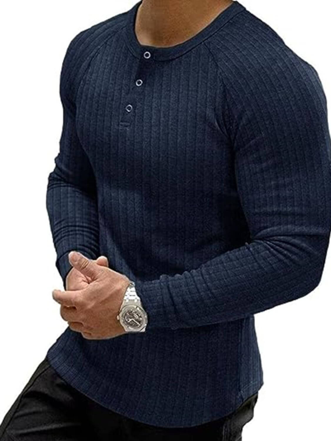 Men's Full Size Ribbed Round Neck Long Sleeve T-Shirt Plus Size Tshirts Luxurious Weddings