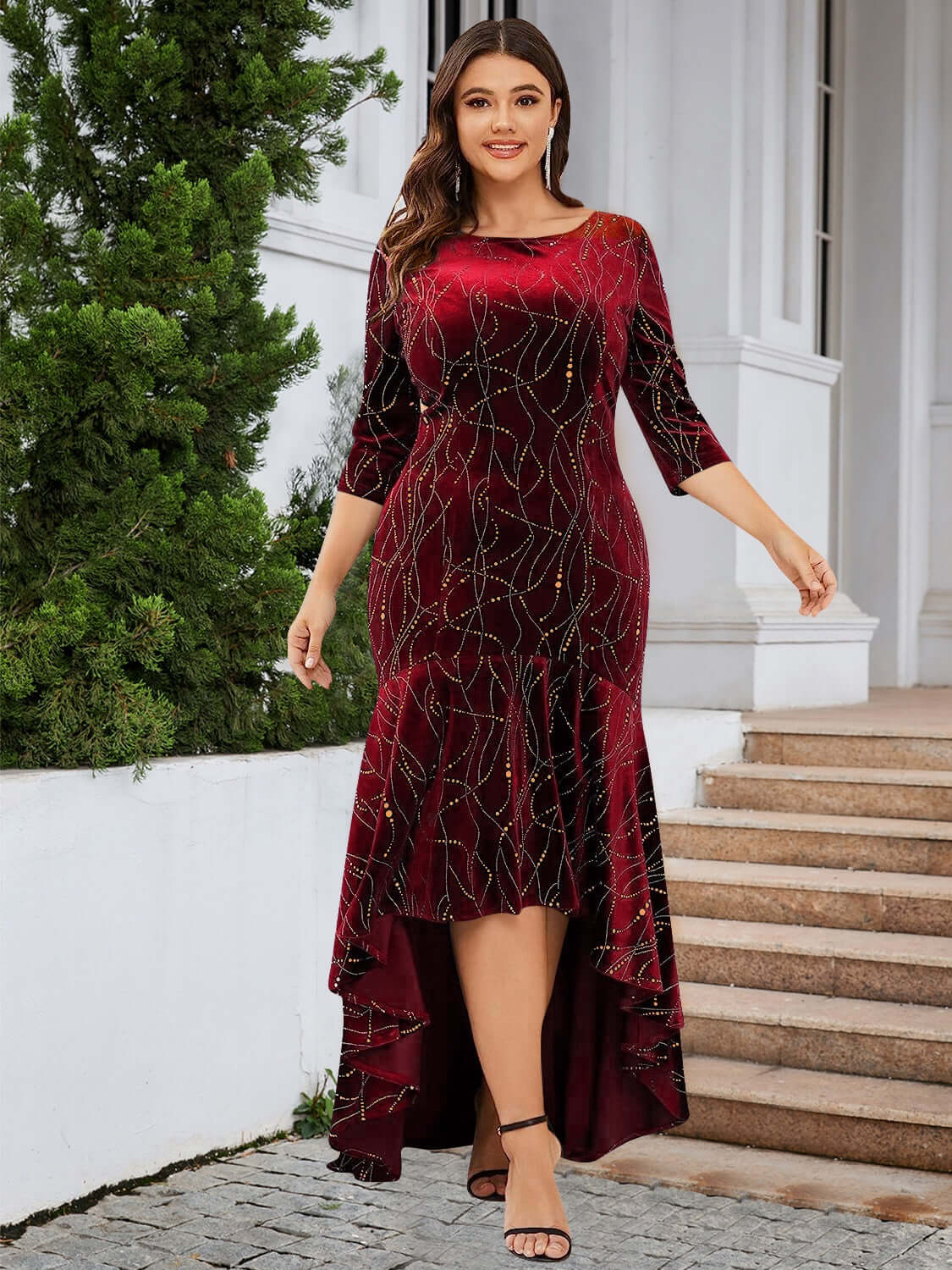 Plus Size Ruffle Hem High-Low Dress plus size dresses Luxurious Weddings
