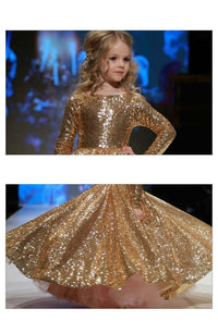 Girls' Little Princess Dress With Gold Sequins And Fluffy Yarn girls dress Luxurious Weddings