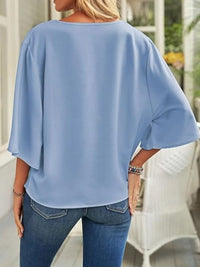 Full Size Ruched Three-Quarter Sleeve Blouse Plus Size Blouse Luxurious Weddings