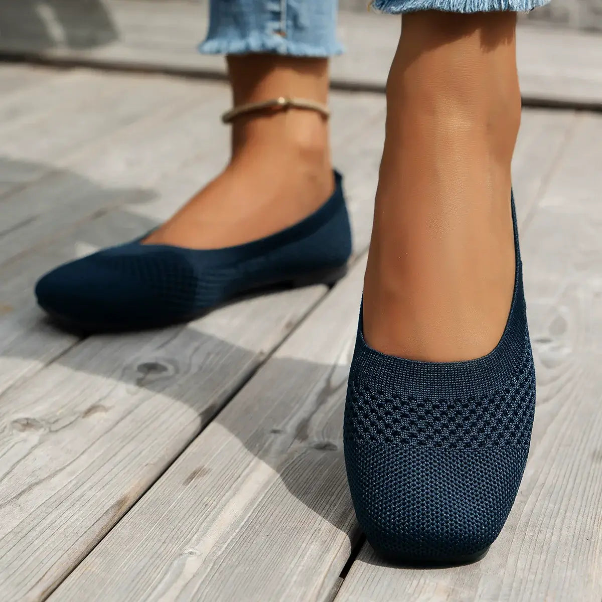 Square Toe Solid Color Mesh Slip-Ons flats Luxurious Weddings