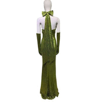 Elegant backless halterneck sexy sequined green bodycon Bodycon dress Luxurious Weddings