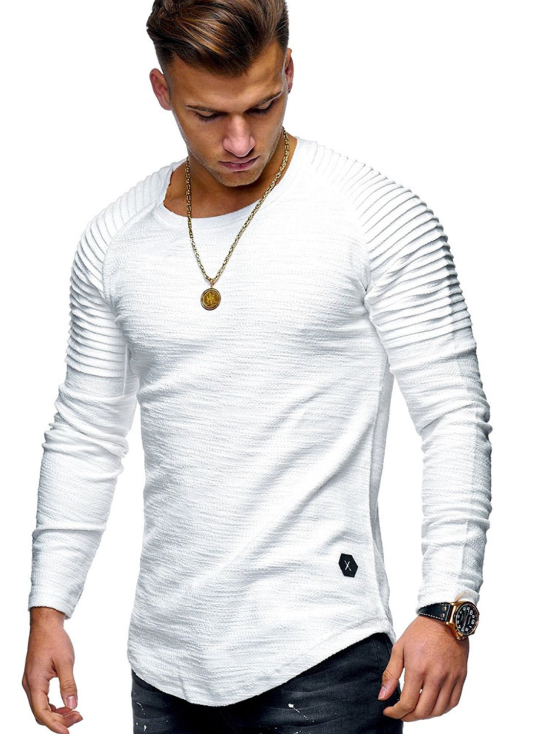Men's Plus Size Round Neck Long Sleeve T-Shirt Long sleeve Tshirt Luxurious Weddings