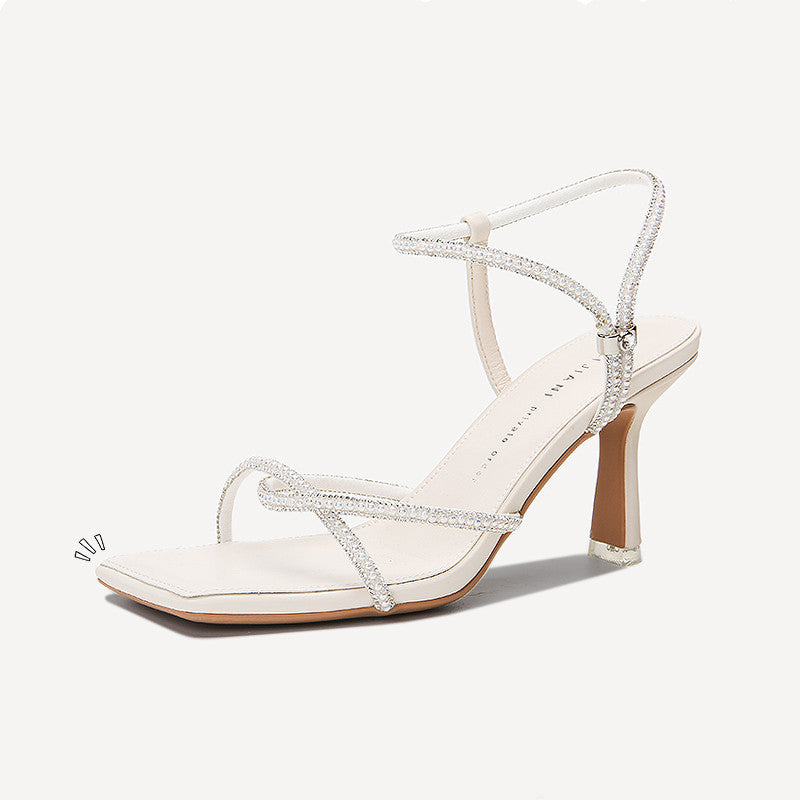 Rhinestone Crossover With Open Toe High Heels Sandal Heel Luxurious Weddings