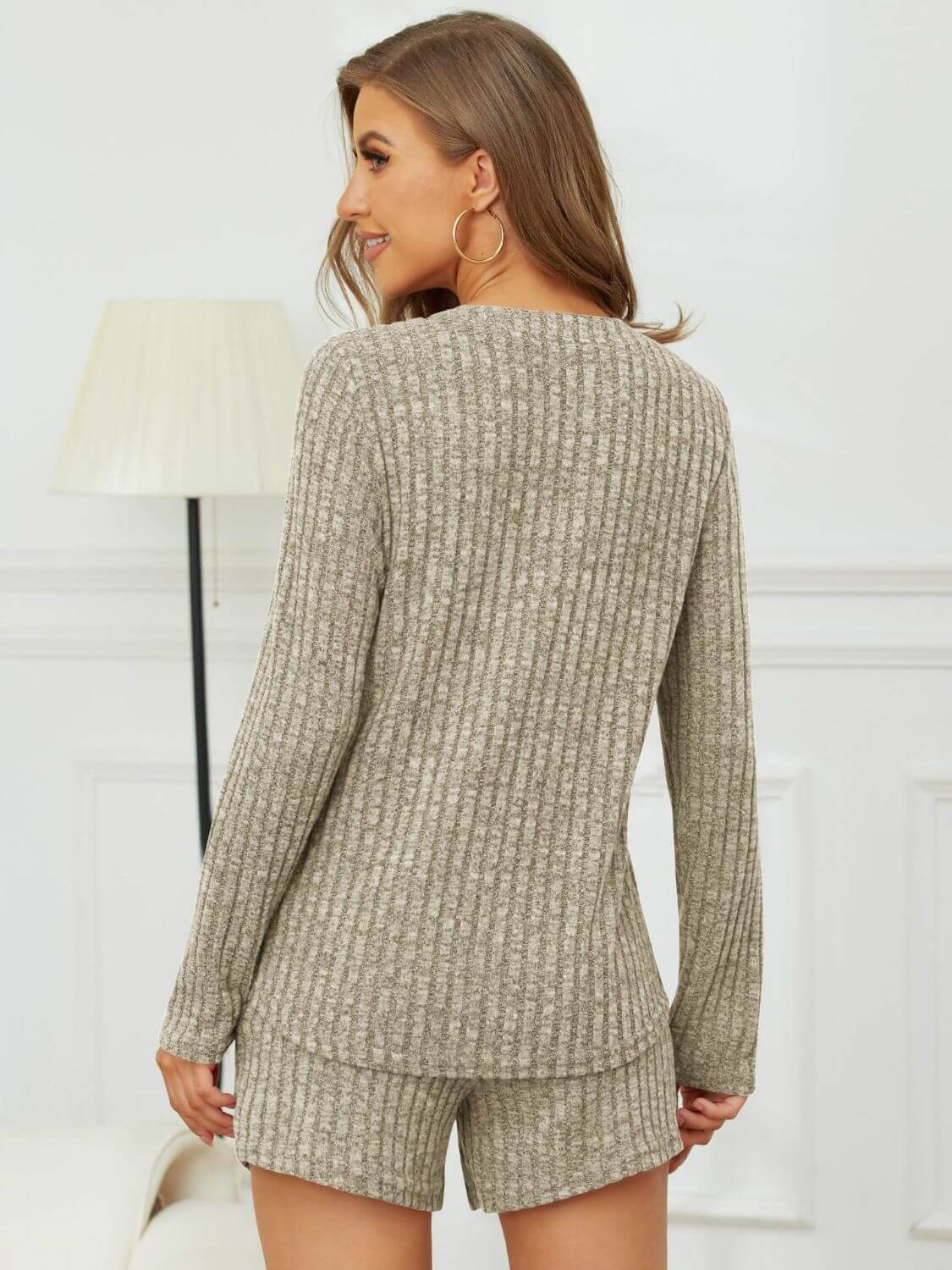 Ribbed Round Neck Top and Shorts Set Matching Sets Luxurious Weddings