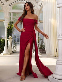 Off Shoulder Side Draped Wrap Hem Formal Dress Bridesmaid Dresses Luxurious Weddings