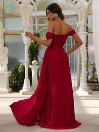 Off Shoulder Side Draped Wrap Hem Formal Dress Bridesmaid Dresses Luxurious Weddings