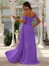Off Shoulder Side Draped Wrap Hem Formal Dress Bridesmaid Dresses Luxurious Weddings