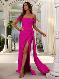 Off Shoulder Side Draped Wrap Hem Formal Dress Bridesmaid Dresses Luxurious Weddings