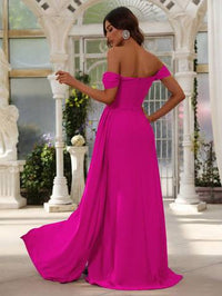 Off Shoulder Side Draped Wrap Hem Formal Dress Bridesmaid Dresses Luxurious Weddings