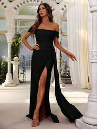 Off Shoulder Side Draped Wrap Hem Formal Dress Bridesmaid Dresses Luxurious Weddings