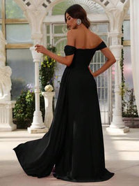 Off Shoulder Side Draped Wrap Hem Formal Dress Bridesmaid Dresses Luxurious Weddings