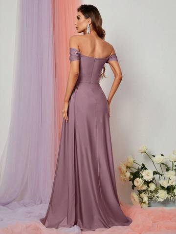 Off Shoulder Side Draped Wrap Hem Formal Dress Bridesmaid Dresses Luxurious Weddings