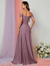 Off Shoulder Side Draped Wrap Hem Formal Dress Bridesmaid Dresses Luxurious Weddings
