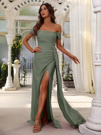 Off Shoulder Side Draped Wrap Hem Formal Dress Bridesmaid Dresses Luxurious Weddings