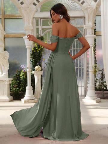 Off Shoulder Side Draped Wrap Hem Formal Dress Bridesmaid Dresses Luxurious Weddings