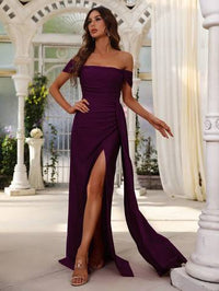 Off Shoulder Side Draped Wrap Hem Formal Dress Bridesmaid Dresses Luxurious Weddings