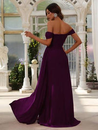 Off Shoulder Side Draped Wrap Hem Formal Dress Bridesmaid Dresses Luxurious Weddings