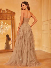 Off Shoulder Ruffle Trim Mesh Overlay Wedding Dress Wedding Dresses Luxurious Weddings