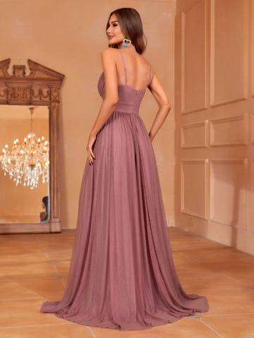 Solid Plunging Neck Sleeveless Cami Dress Bridesmaid Dresses Luxurious Weddings