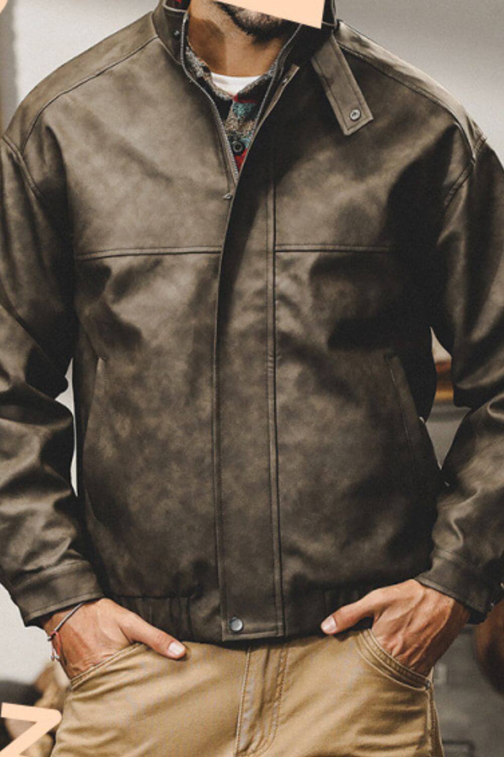 Men's Plus Size Zip Up Stand Collar Biker Jacket Jacket Luxurious Weddings