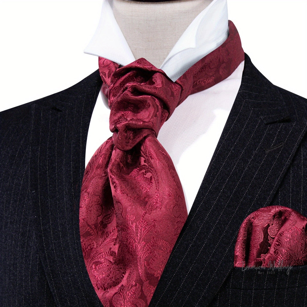Silver Paisley Ascot Tie - Elegant Gatsby Wedding Accessory Tie Set Luxurious Weddings