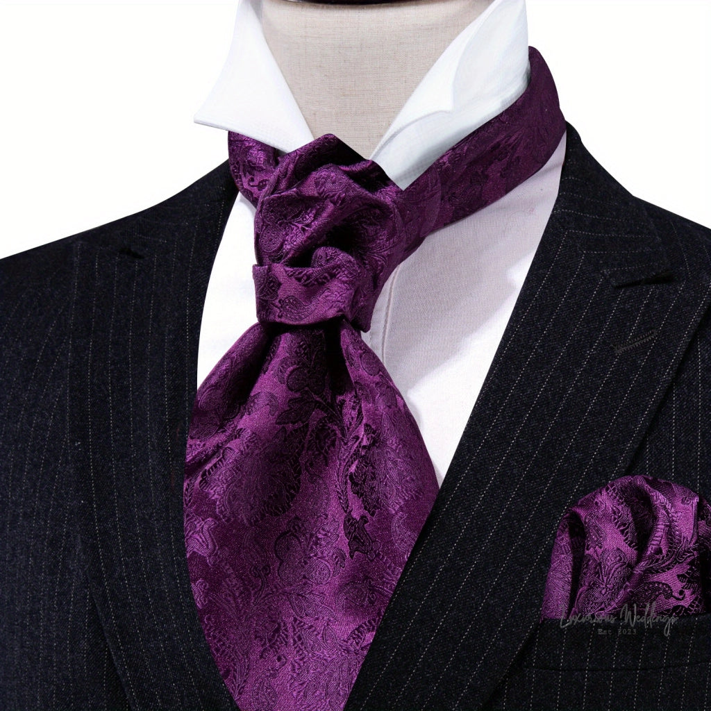 Silver Paisley Ascot Tie - Elegant Gatsby Wedding Accessory Tie Set Luxurious Weddings