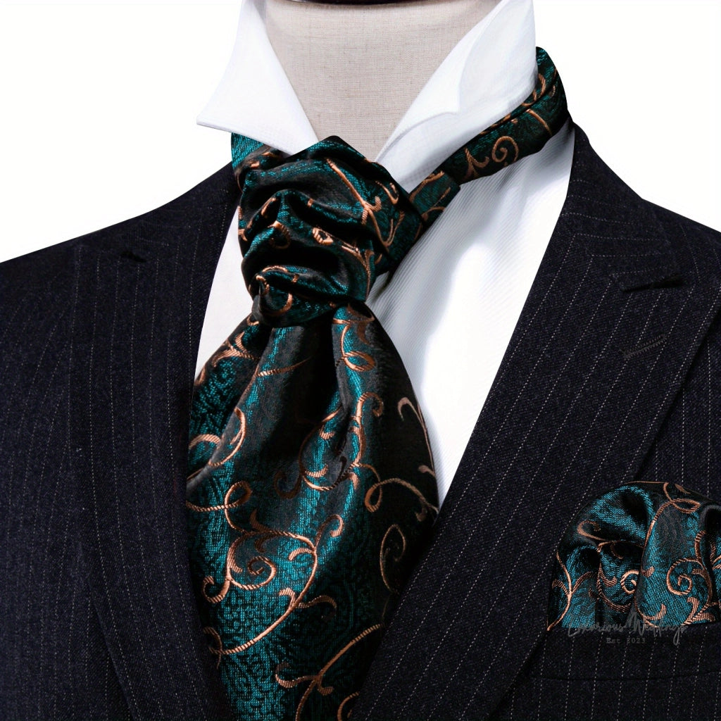Silver Paisley Ascot Tie - Elegant Gatsby Wedding Accessory Tie Set Luxurious Weddings