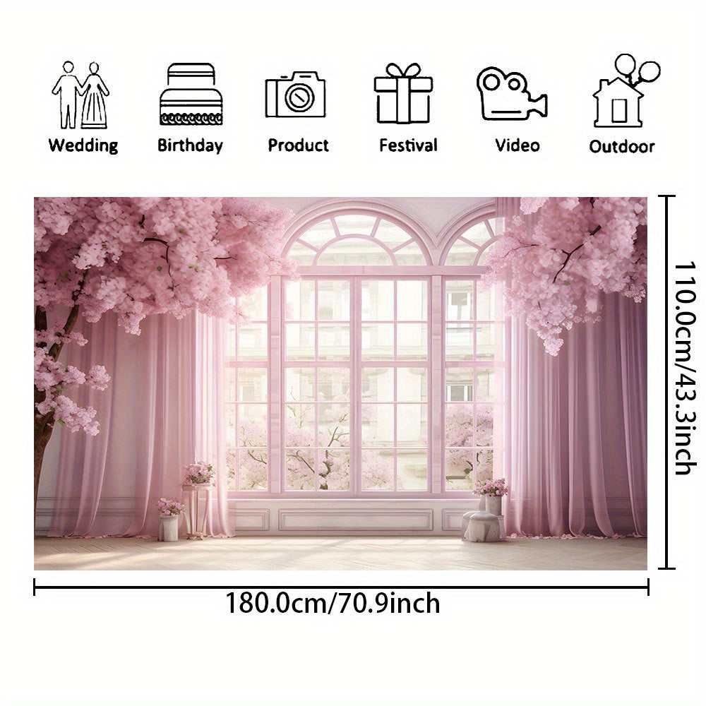 Wedding Backdrop - Pink Floral Vinyl Banner for Photos, Bridal Shower, Cake Table Photography Backdrop Luxurious Weddings