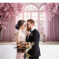 Wedding Backdrop - Pink Floral Vinyl Banner for Photos, Bridal Shower, Cake Table Photography Backdrop Luxurious Weddings