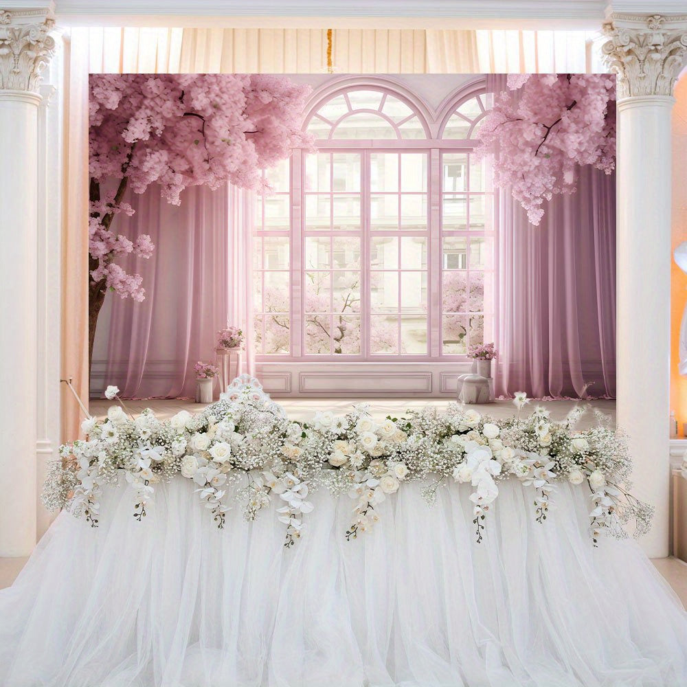 Wedding Backdrop - Pink Floral Vinyl Banner for Photos, Bridal Shower, Cake Table Photography Backdrop Luxurious Weddings