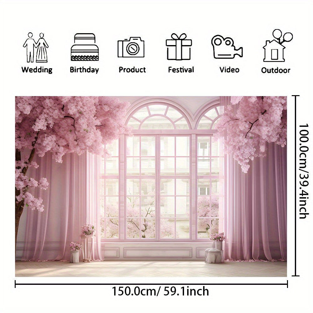 Wedding Backdrop - Pink Floral Vinyl Banner for Photos, Bridal Shower, Cake Table Photography Backdrop Luxurious Weddings