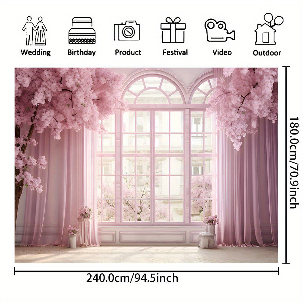 Wedding Backdrop - Pink Floral Vinyl Banner for Photos, Bridal Shower, Cake Table Photography Backdrop Luxurious Weddings