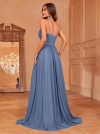 Solid Plunging Neck Sleeveless Cami Dress Bridesmaid Dresses Luxurious Weddings